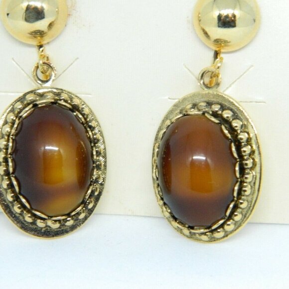 JCPENNEY Faux Tigers Eye Glass Gold Tone Dangle - Picture 2 of 5